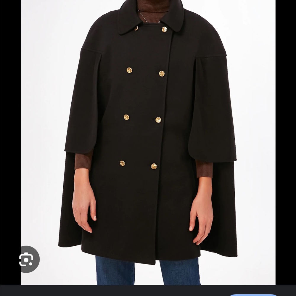 Tuckernuck Black Cape Coat with Gold Buttons